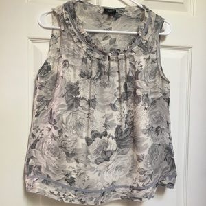 Talbots Grey Floral silk blouse sleeveless sz 10P